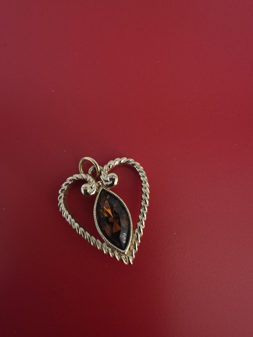 Avon Vintage Gold Heart Pendant with Marquise Brown Stone - Women Jewelry